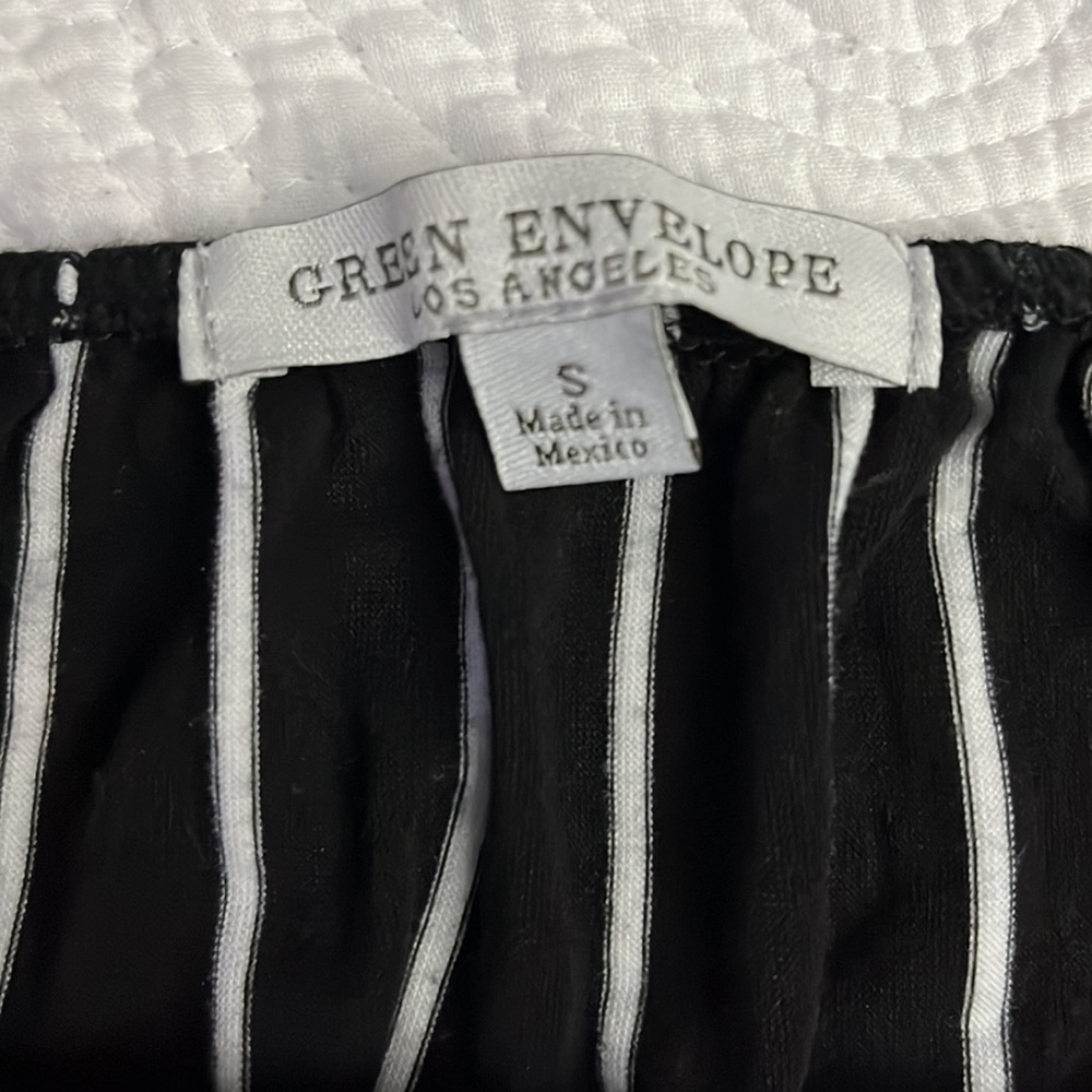 Green envelope Los Angeles women’s short sleeve shirt black with white stripes - Picture 2 of 4